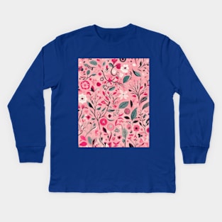 Cute pink floral pattern vintage retro flowers gift ideas Kids Long Sleeve T-Shirt